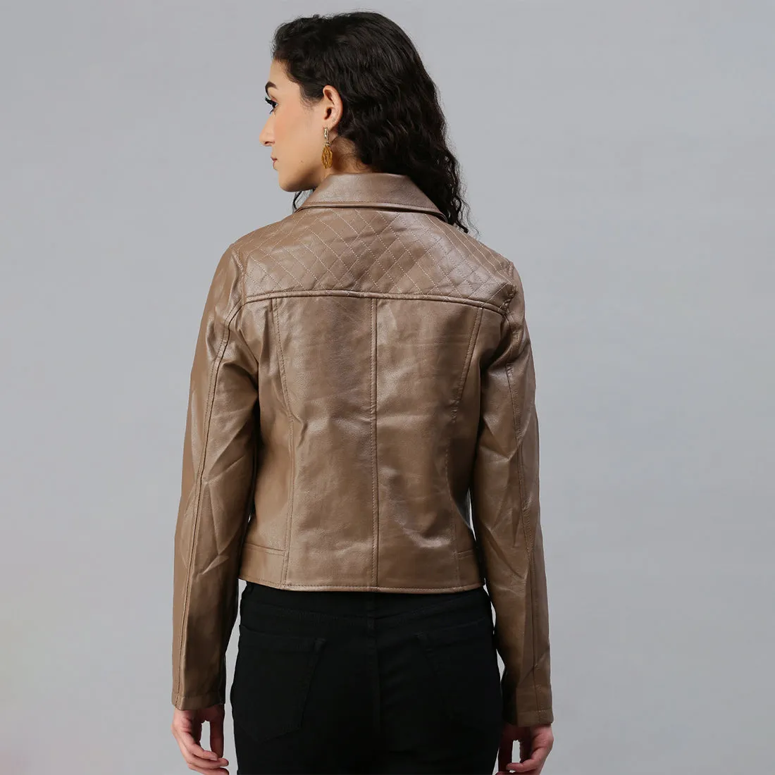 PU Collared Biker Jacket