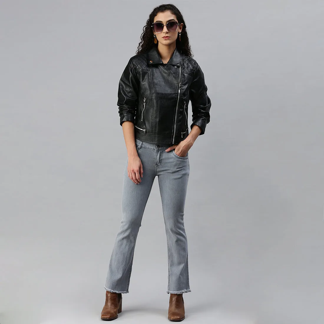 PU Collared Biker Jacket