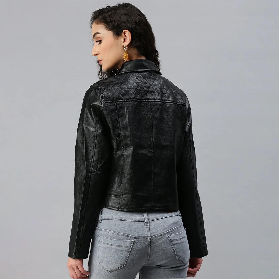 PU Collared Biker Jacket
