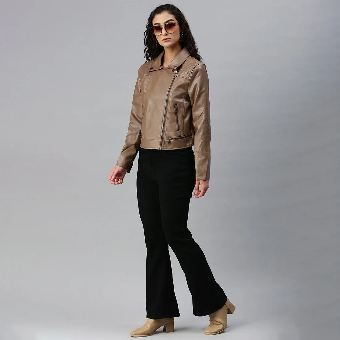 PU Collared Biker Jacket