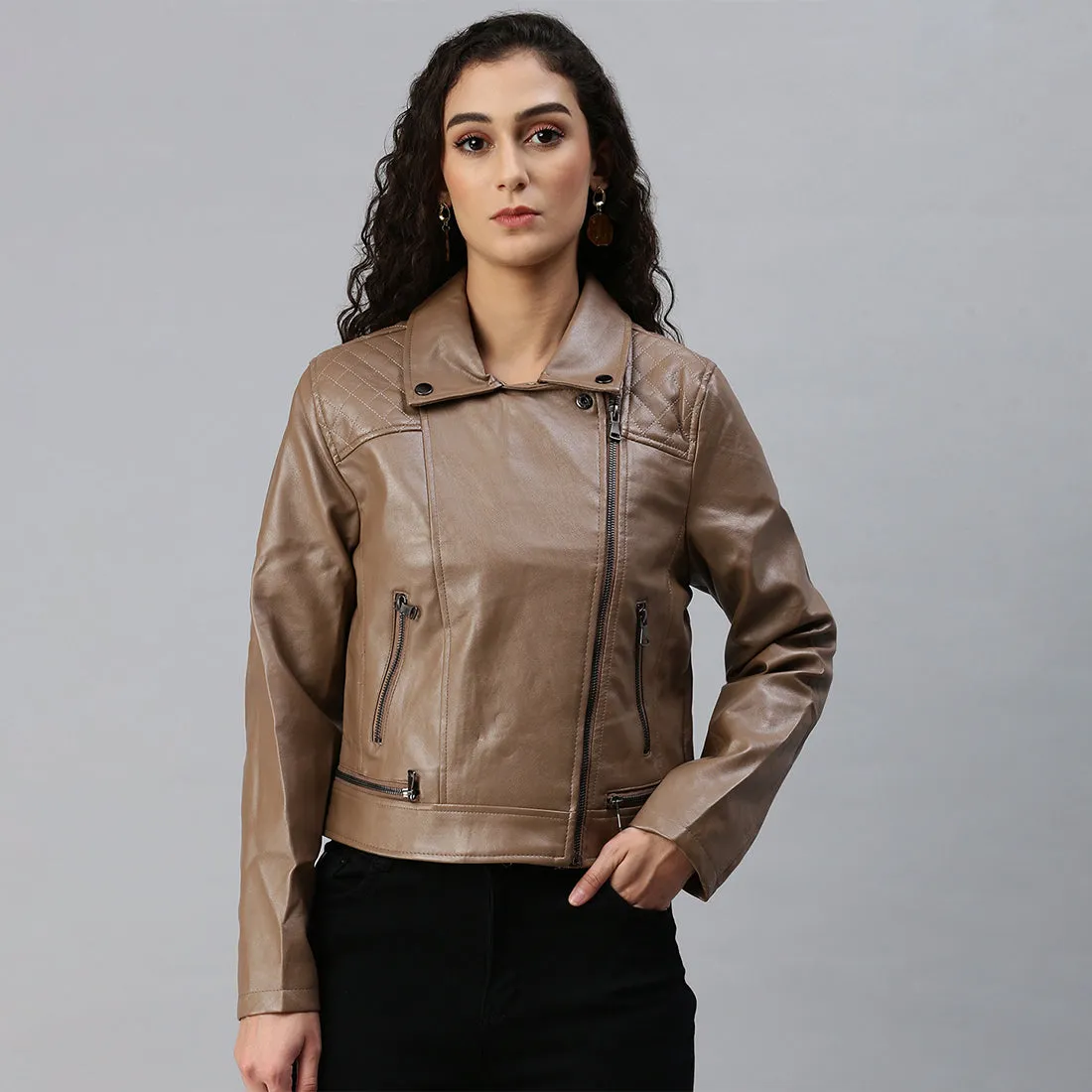 PU Collared Biker Jacket