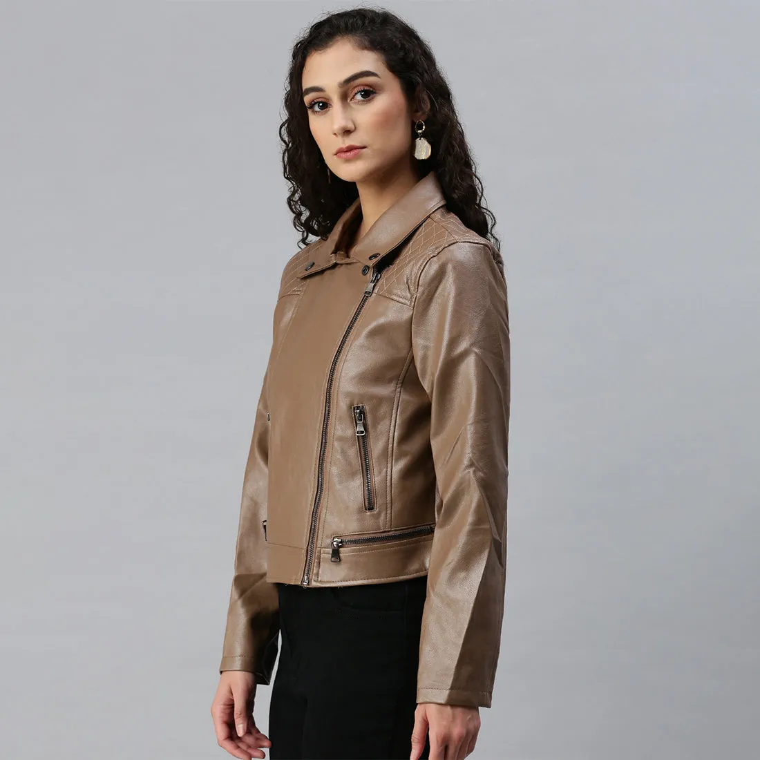PU Collared Biker Jacket