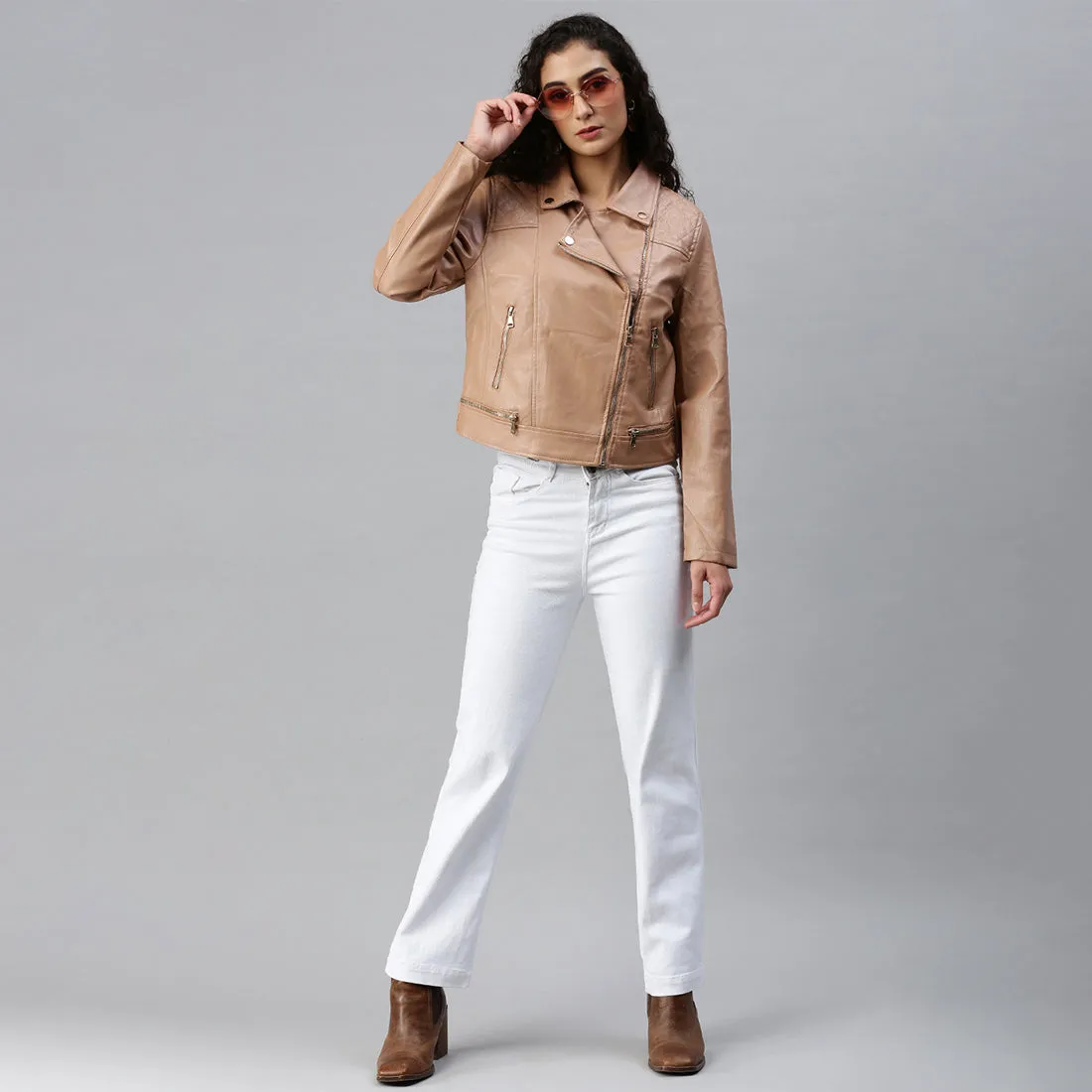 PU Collared Biker Jacket
