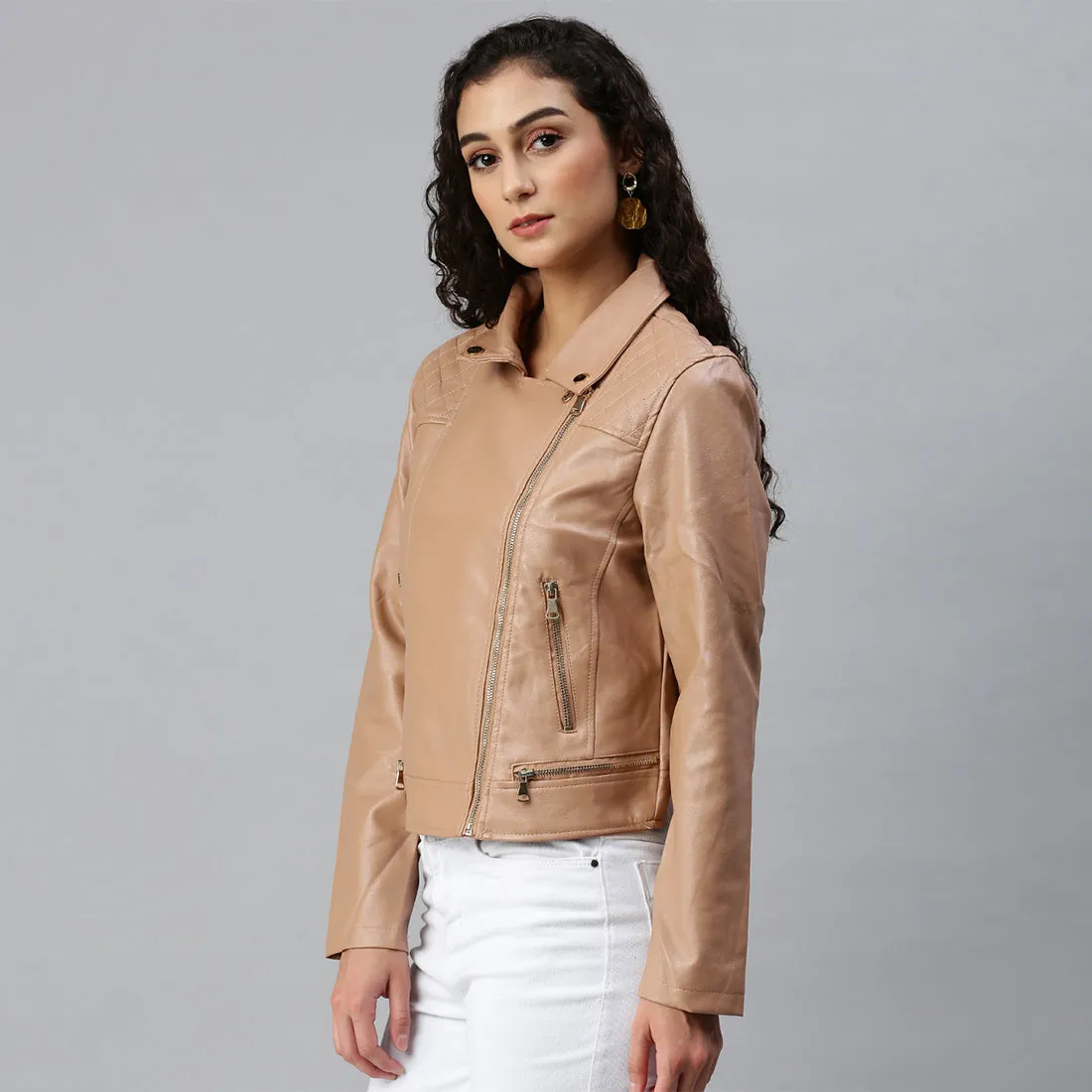 PU Collared Biker Jacket