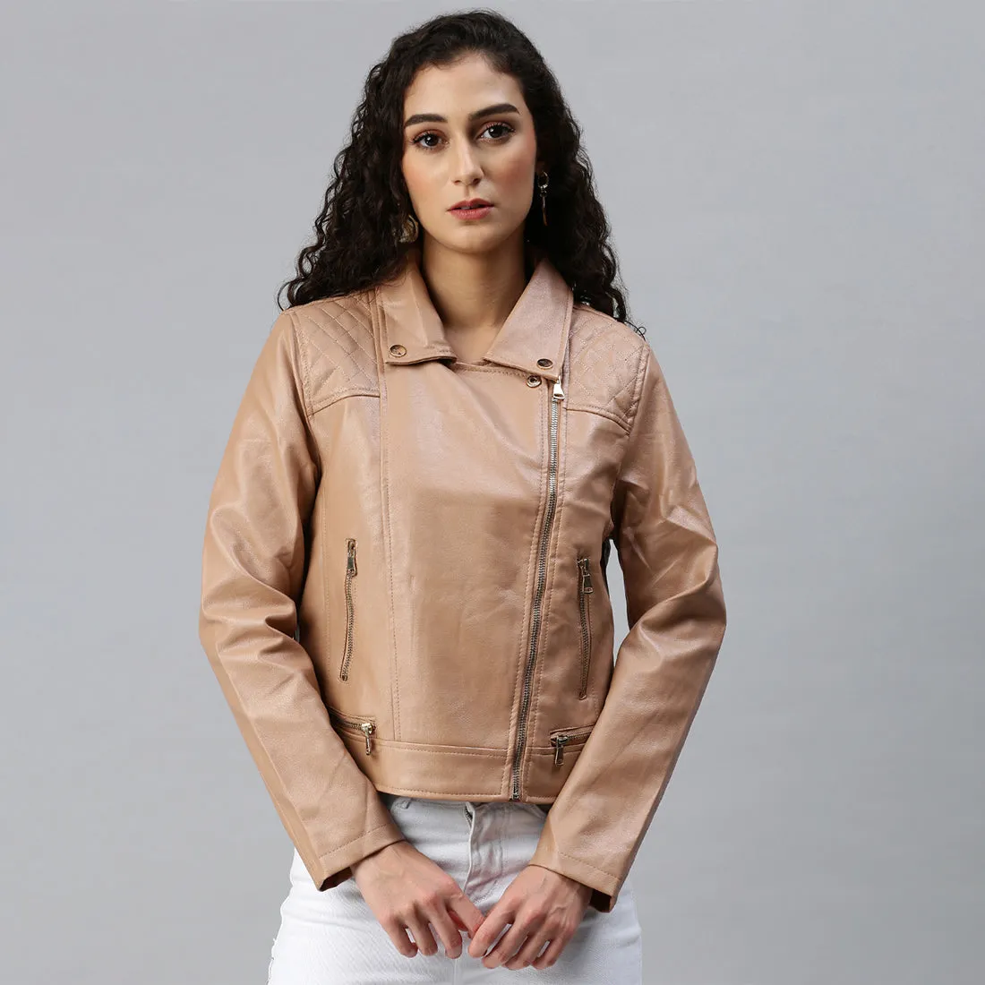PU Collared Biker Jacket
