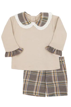 "Trinity" Brown Tartan Blouse & Shorts