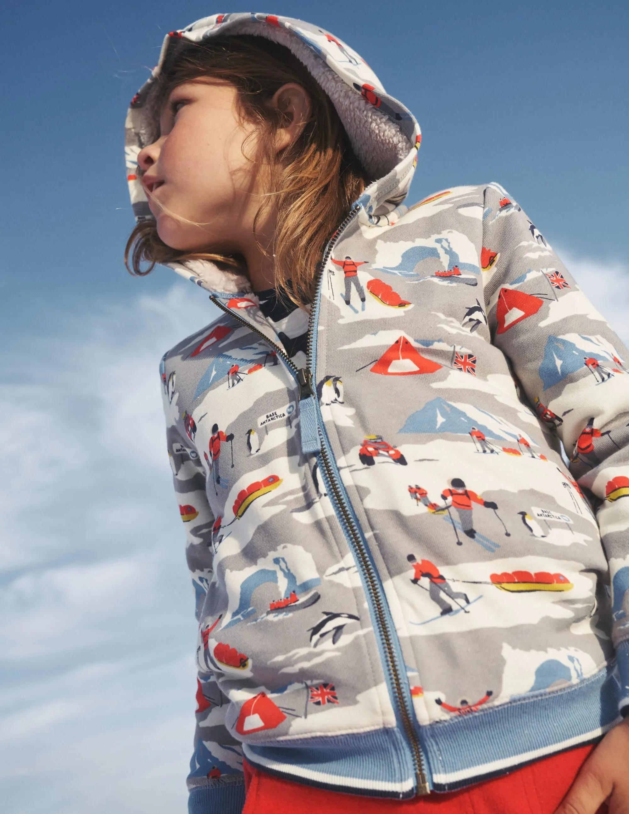 Shaggy-Lined Printed Hoodie-Grey Arctic Explorer