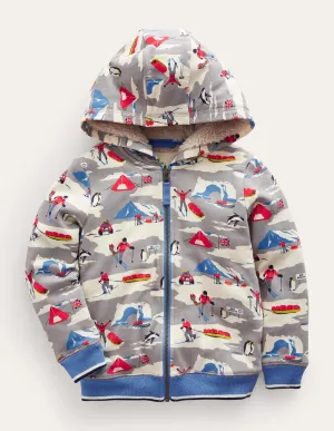 Shaggy-Lined Printed Hoodie-Grey Arctic Explorer