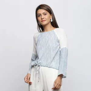 Sky Blue Yarn Dyed Cotton Raglan Sleeve Top