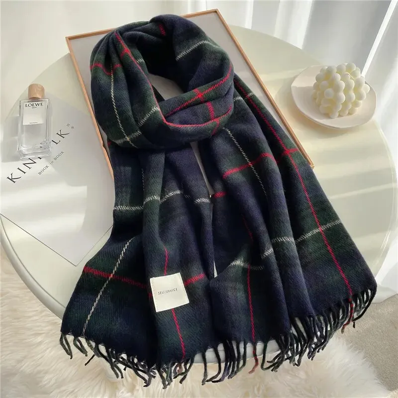 Soft and Warm Plaid Tassel Shawl Scarves