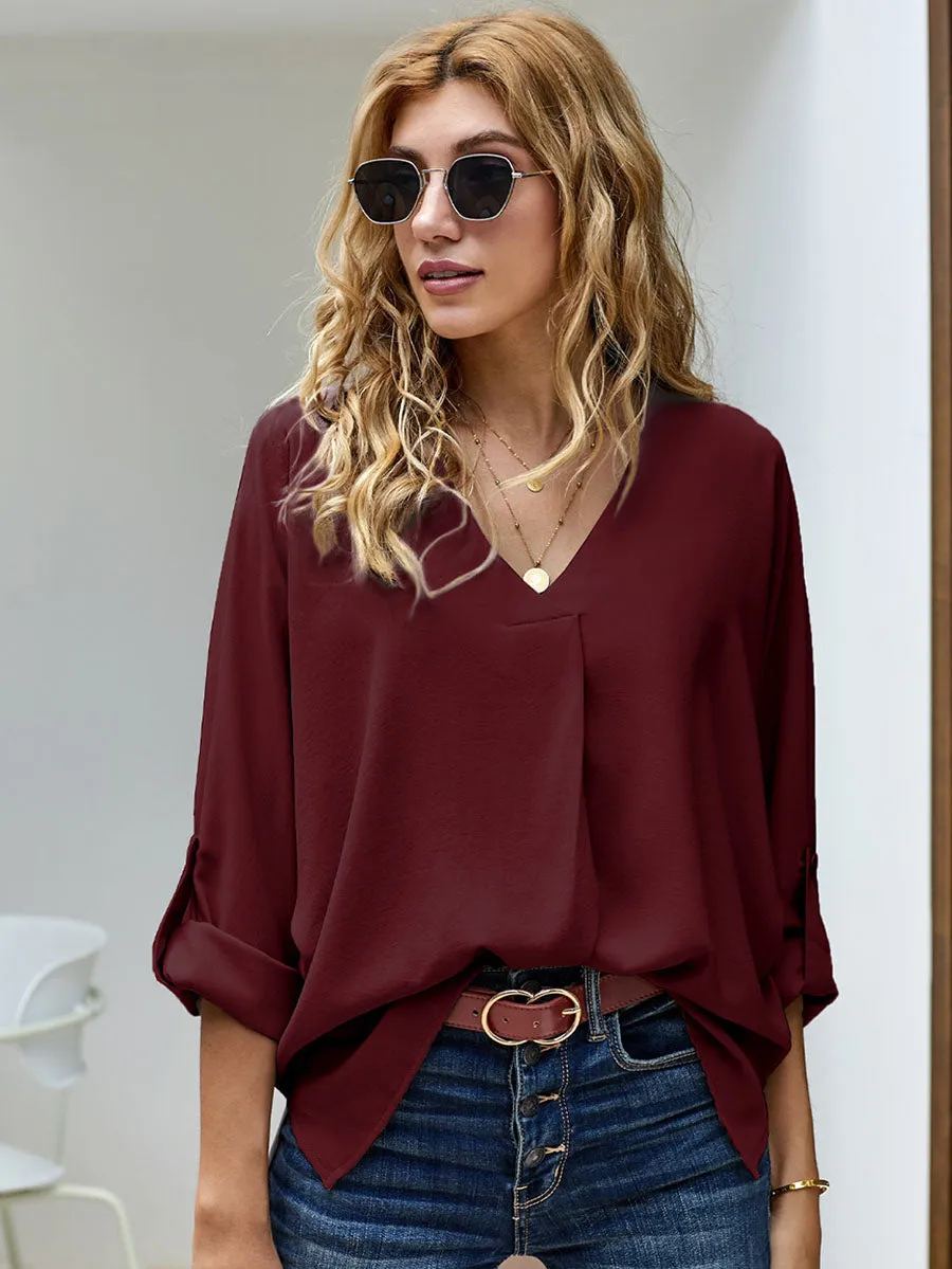 Stunncal Sexy V-Neck Loose Long-Sleeved Tops (7 colors)