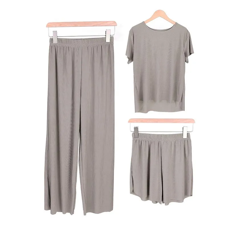 Summer Three-Piece Korean Trendy Casual Loose Silk Loungewear Modal Sets Sleepwear