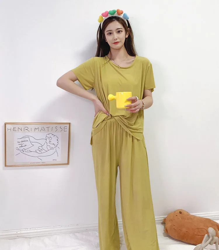 Summer Three-Piece Korean Trendy Casual Loose Silk Loungewear Modal Sets Sleepwear