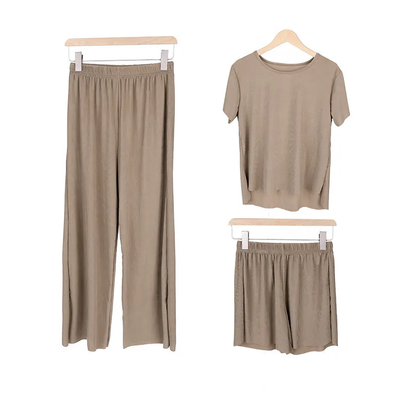 Summer Three-Piece Korean Trendy Casual Loose Silk Loungewear Modal Sets Sleepwear