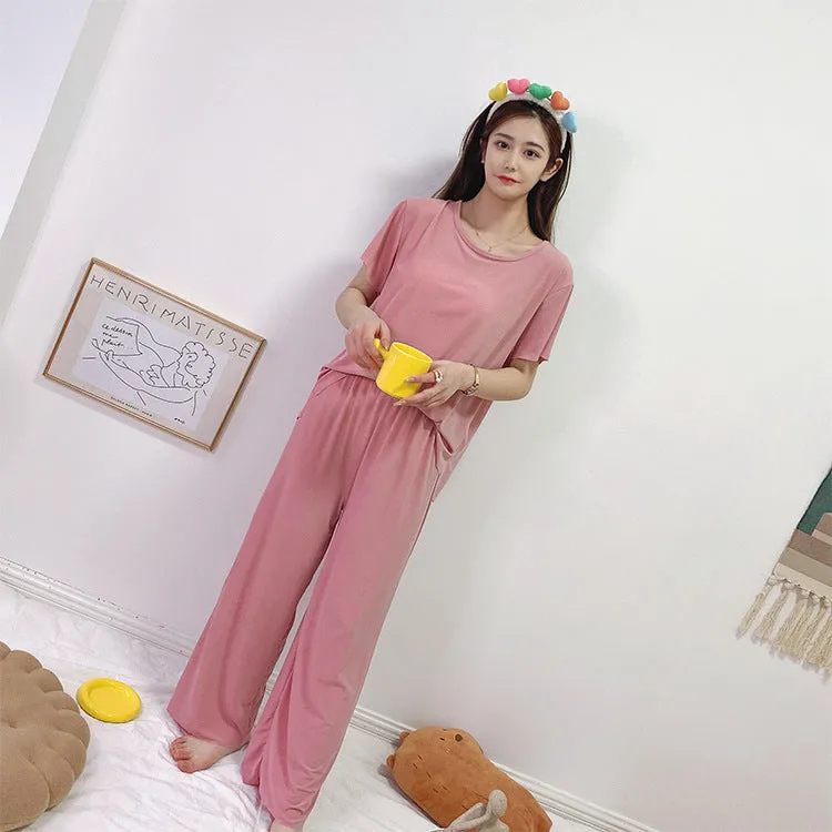 Summer Three-Piece Korean Trendy Casual Loose Silk Loungewear Modal Sets Sleepwear