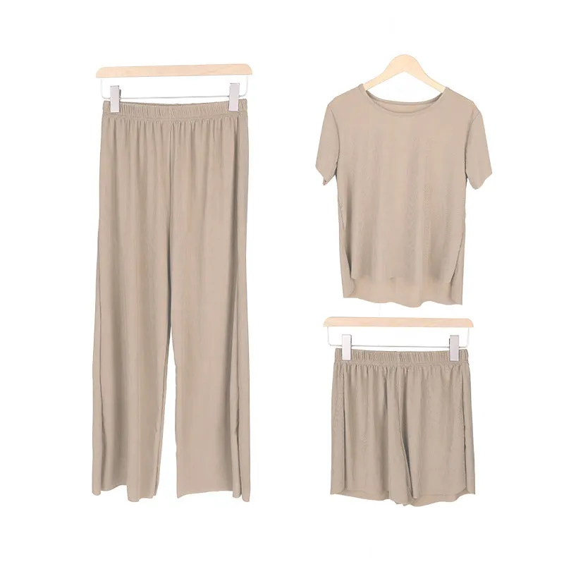 Summer Three-Piece Korean Trendy Casual Loose Silk Loungewear Modal Sets Sleepwear