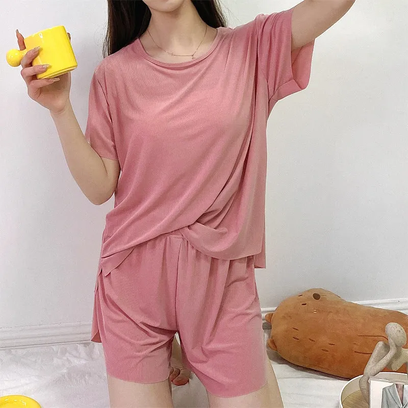 Summer Three-Piece Korean Trendy Casual Loose Silk Loungewear Modal Sets Sleepwear
