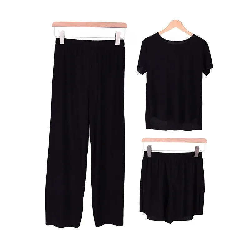 Summer Three-Piece Korean Trendy Casual Loose Silk Loungewear Modal Sets Sleepwear