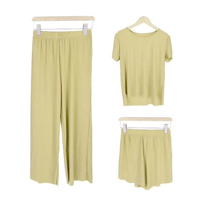 Summer Three-Piece Korean Trendy Casual Loose Silk Loungewear Modal Sets Sleepwear