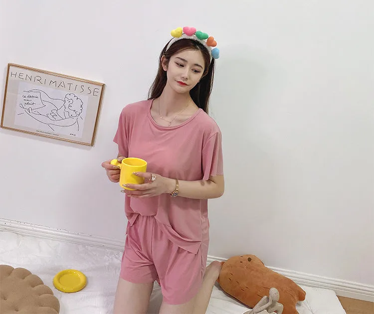 Summer Three-Piece Korean Trendy Casual Loose Silk Loungewear Modal Sets Sleepwear