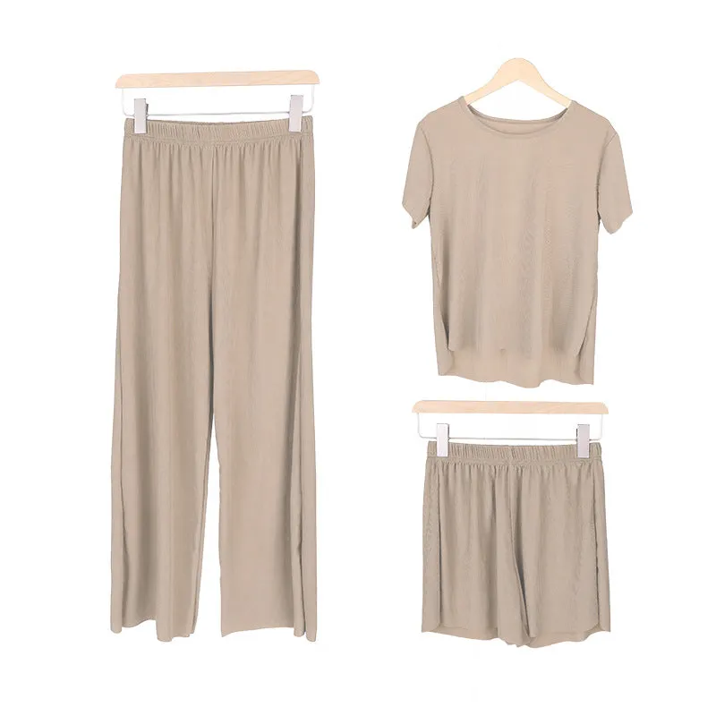 Summer Three-Piece Korean Trendy Casual Loose Silk Loungewear Modal Sets Sleepwear