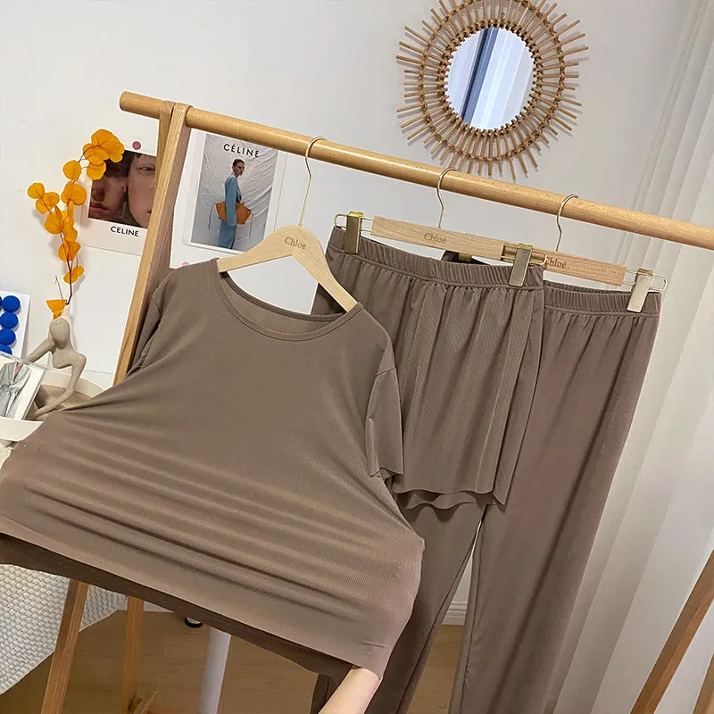 Summer Three-Piece Korean Trendy Casual Loose Silk Loungewear Modal Sets Sleepwear