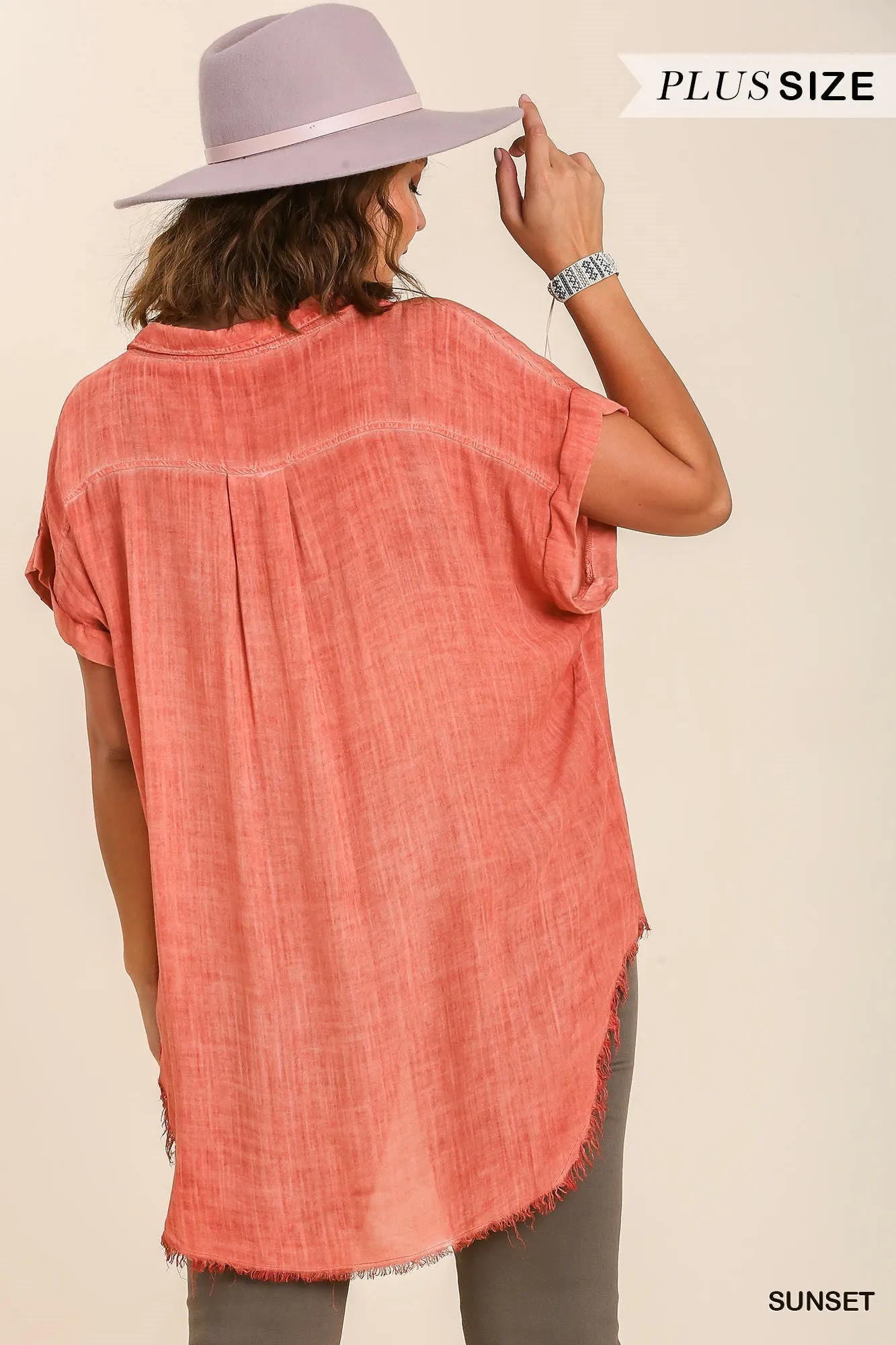 Sunset Fringe Hem Button Up Top