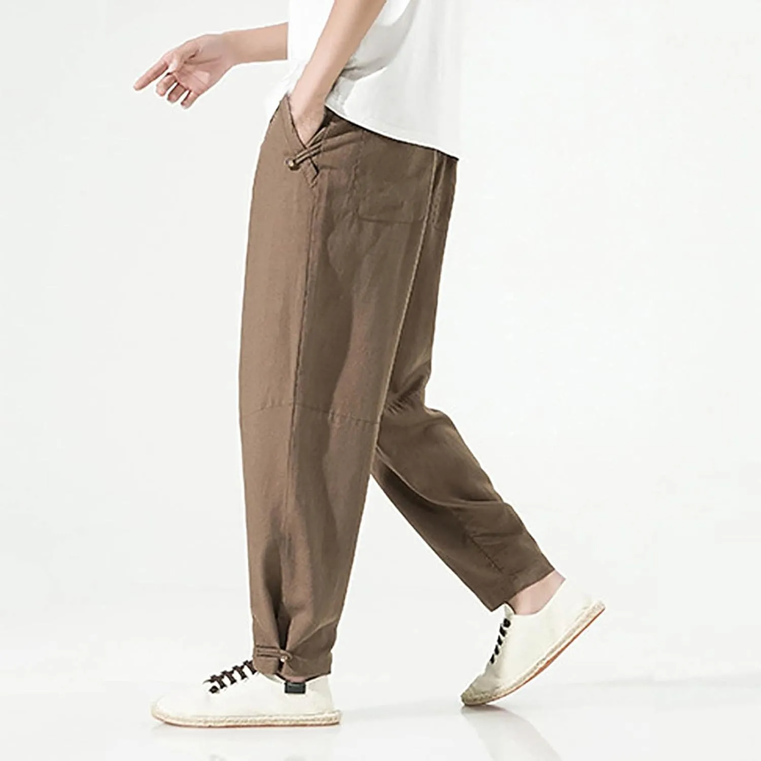 SUWBMHWE Harem Pants Men Mens Everyday Wear Lounge Japanese with Pockets Shorts Summer Beach Linen for Oversized Yoga