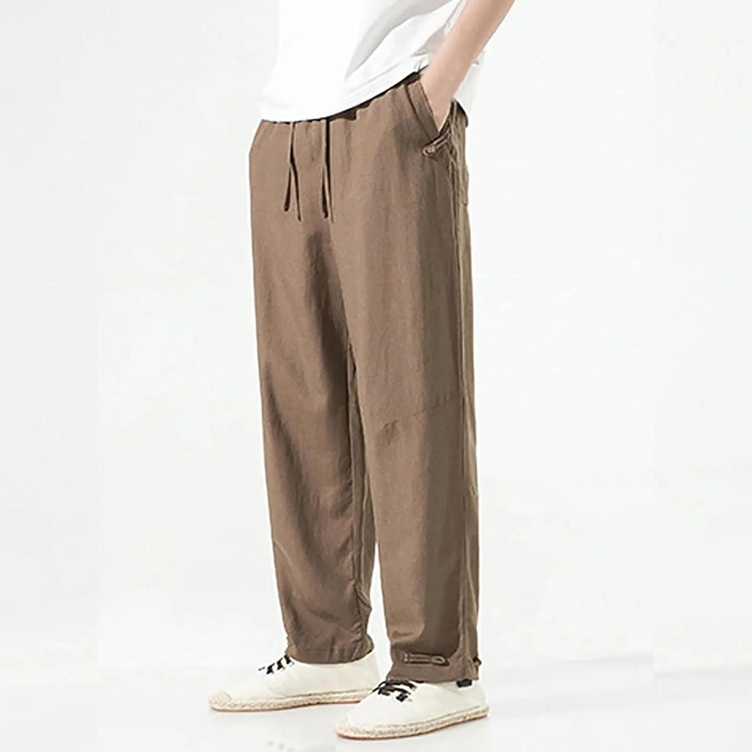 SUWBMHWE Harem Pants Men Mens Everyday Wear Lounge Japanese with Pockets Shorts Summer Beach Linen for Oversized Yoga