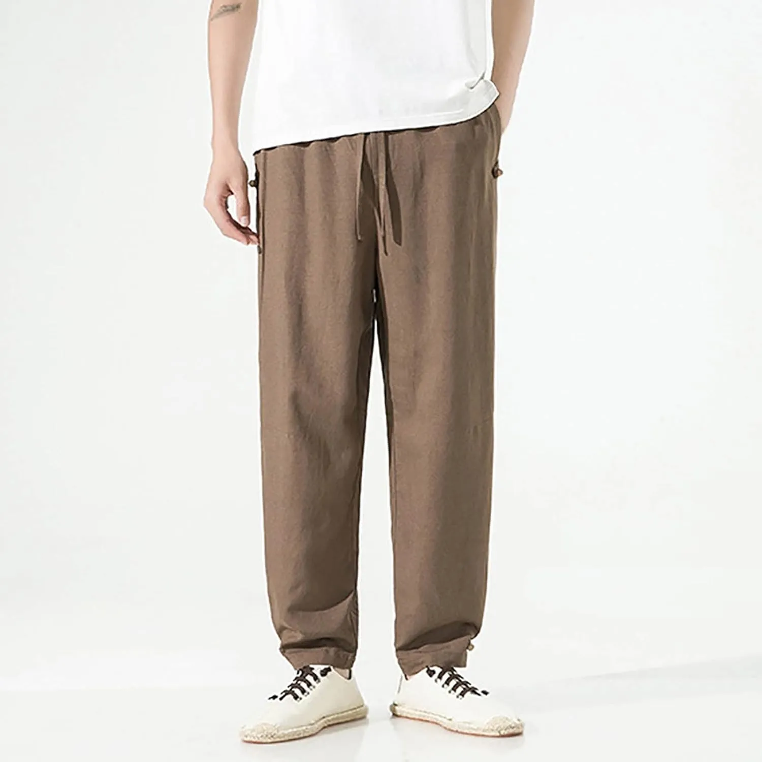 SUWBMHWE Harem Pants Men Mens Everyday Wear Lounge Japanese with Pockets Shorts Summer Beach Linen for Oversized Yoga