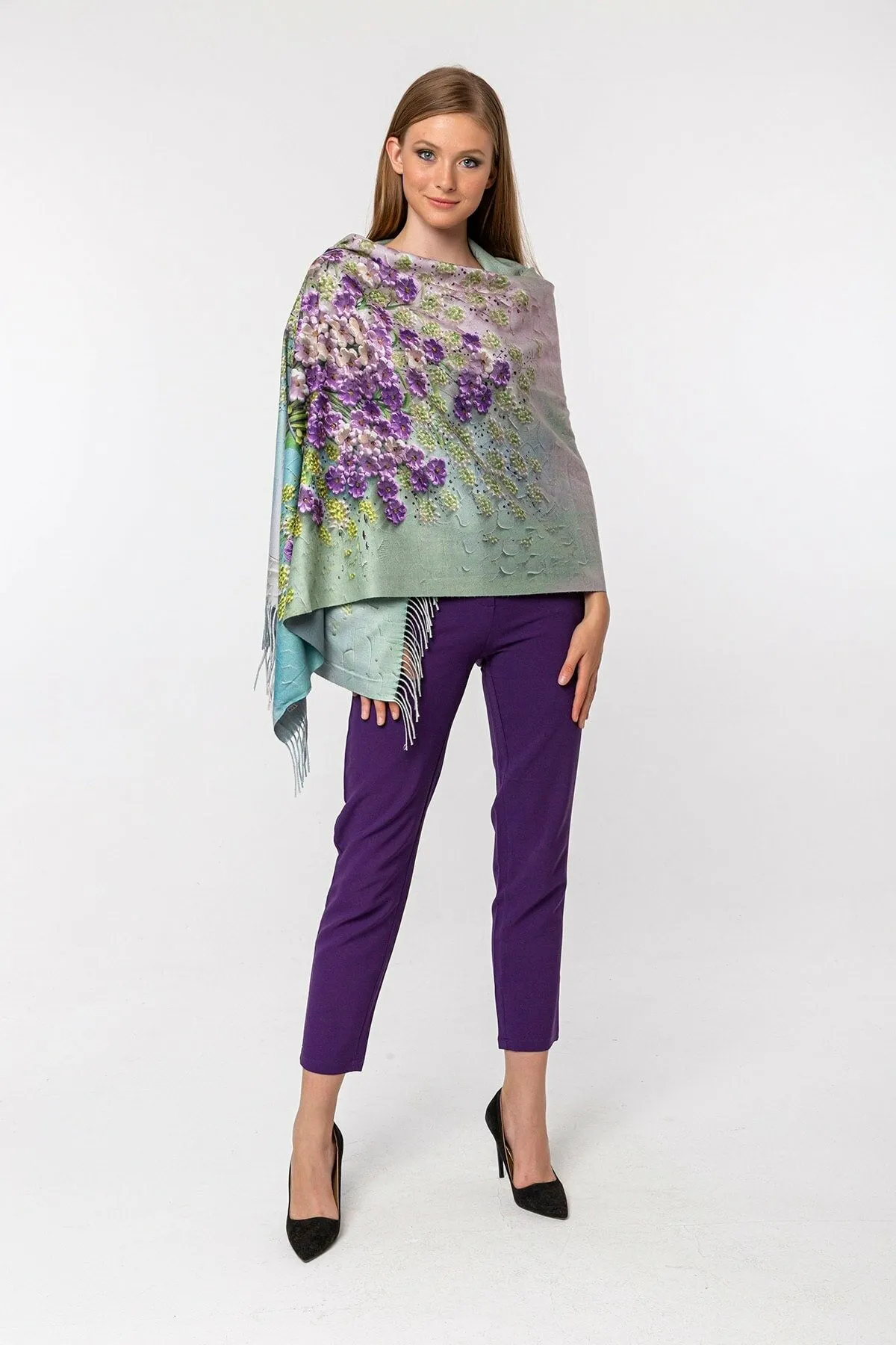 Teal Purple Flower Soft Fluff Flower Modal Scarves