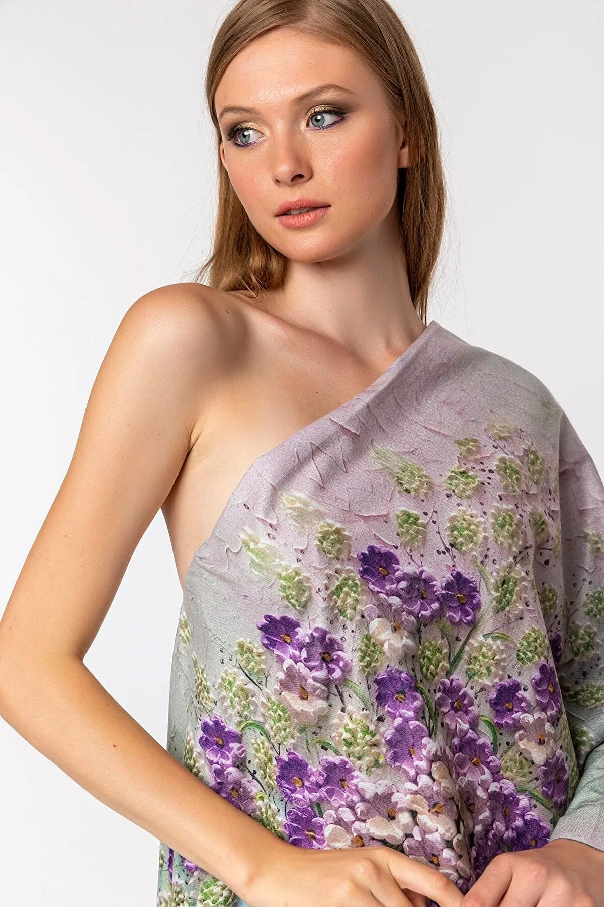 Teal Purple Flower Soft Fluff Flower Modal Scarves