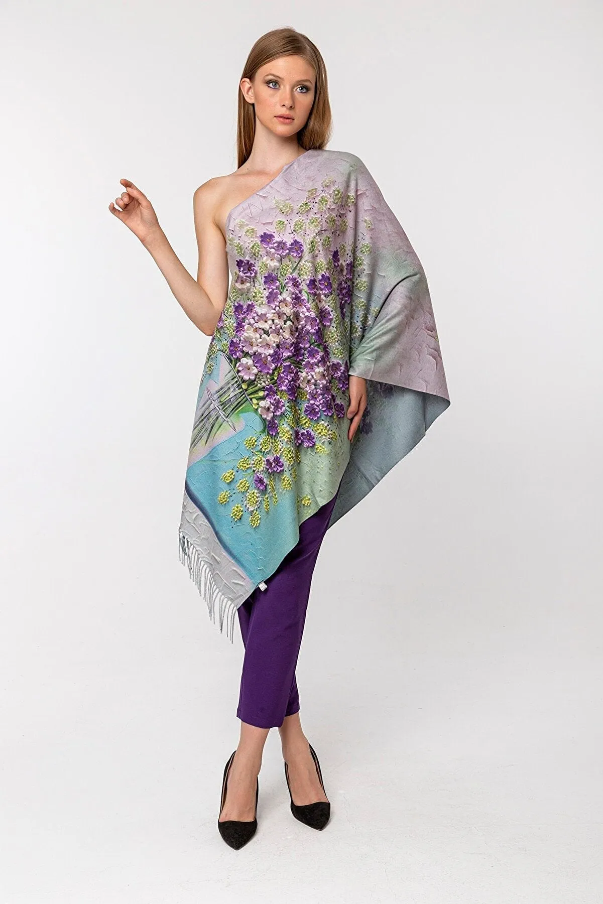 Teal Purple Flower Soft Fluff Flower Modal Scarves