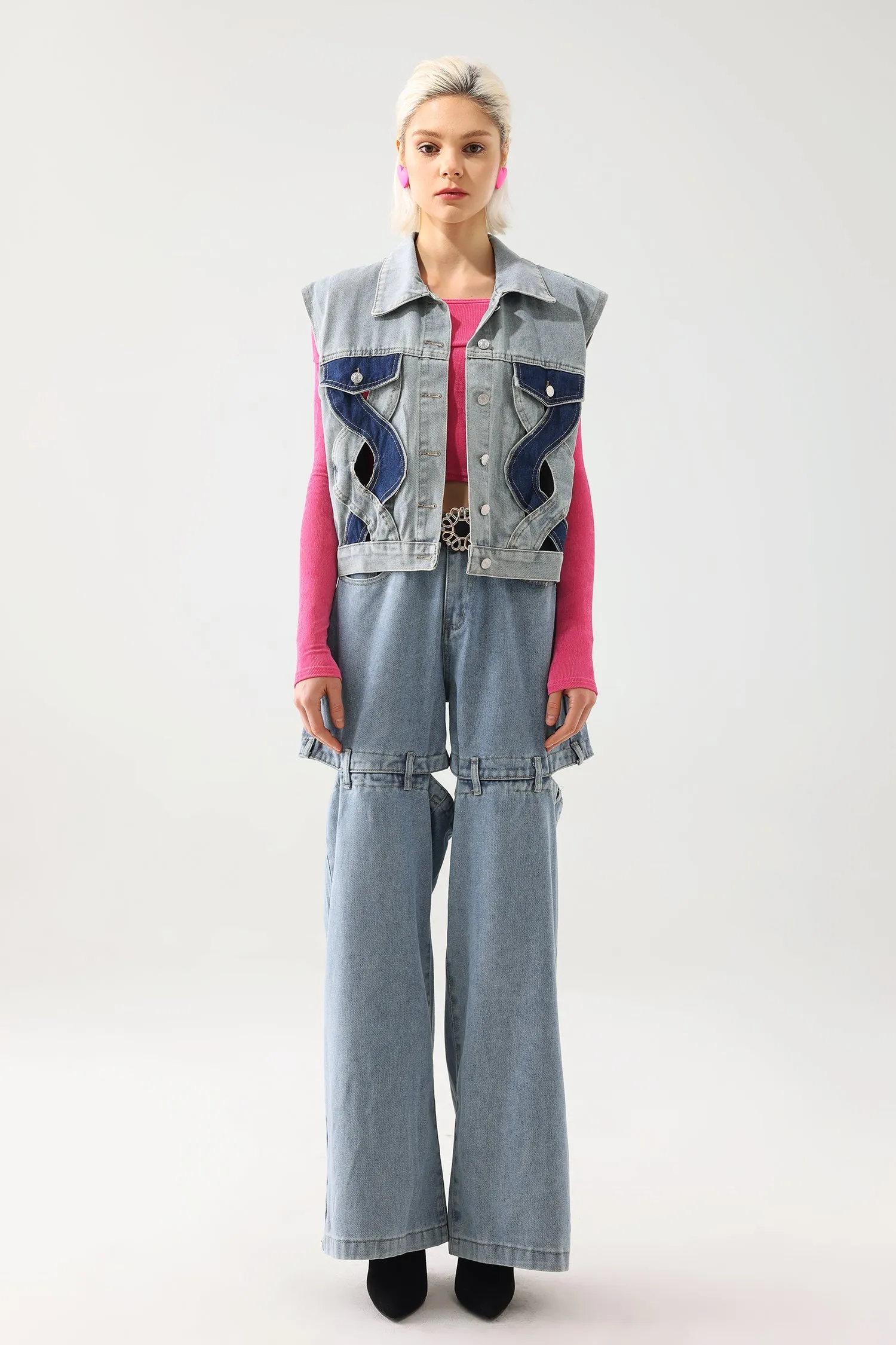Tihila Cutout Denim Vest