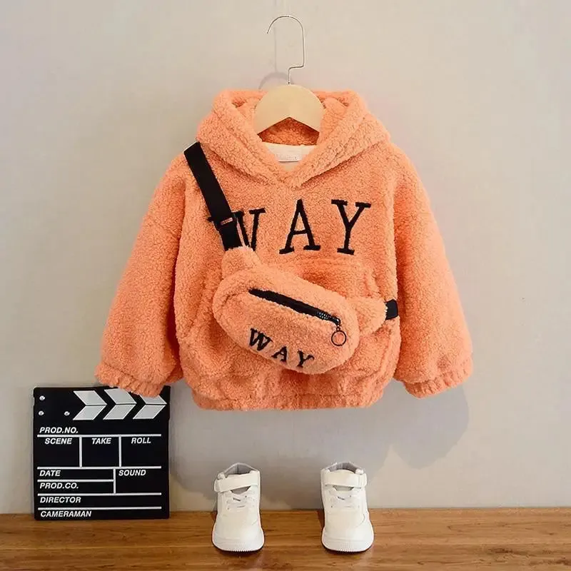 Toddler Kids Baby Girls Boys Cute Hoodies Sweater Winter Warm Top Long Sleeve Fur Pullover Thick Warm Clothes With Bag 2-9 Years