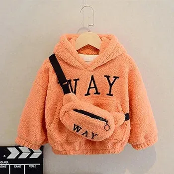 Toddler Kids Baby Girls Boys Cute Hoodies Sweater Winter Warm Top Long Sleeve Fur Pullover Thick Warm Clothes With Bag 2-9 Years