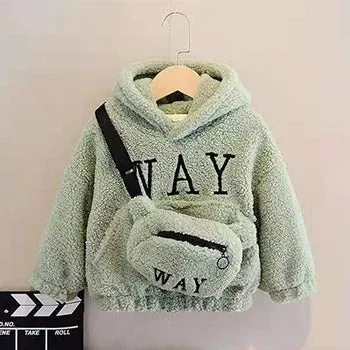 Toddler Kids Baby Girls Boys Cute Hoodies Sweater Winter Warm Top Long Sleeve Fur Pullover Thick Warm Clothes With Bag 2-9 Years