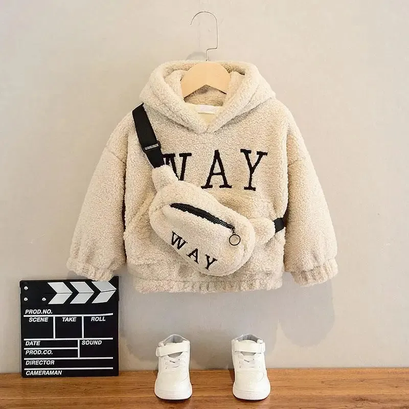 Toddler Kids Baby Girls Boys Cute Hoodies Sweater Winter Warm Top Long Sleeve Fur Pullover Thick Warm Clothes With Bag 2-9 Years