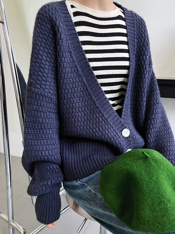 Trendy Loose Solid Color V-Neck Cardigan Tops