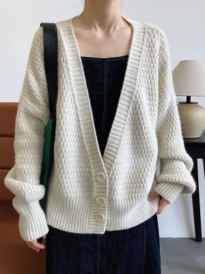Trendy Loose Solid Color V-Neck Cardigan Tops