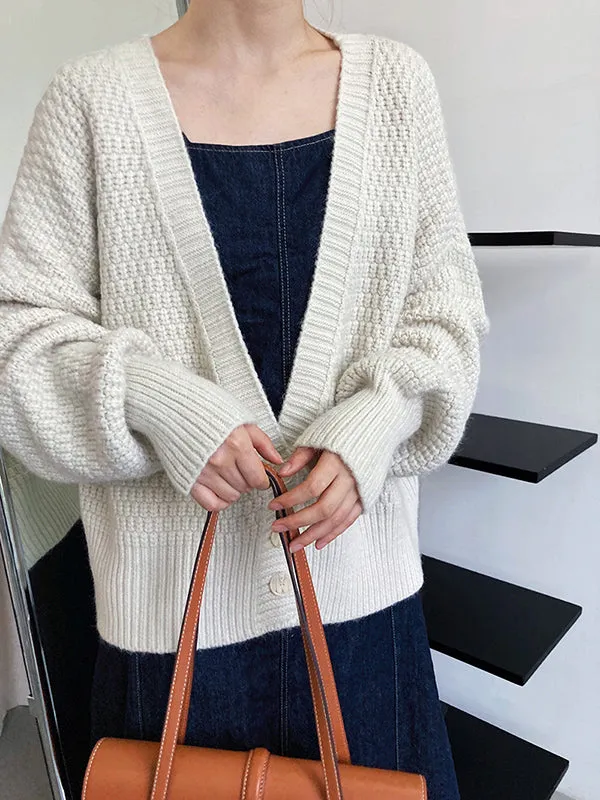 Trendy Loose Solid Color V-Neck Cardigan Tops