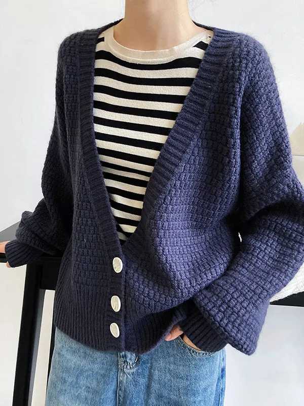 Trendy Loose Solid Color V-Neck Cardigan Tops