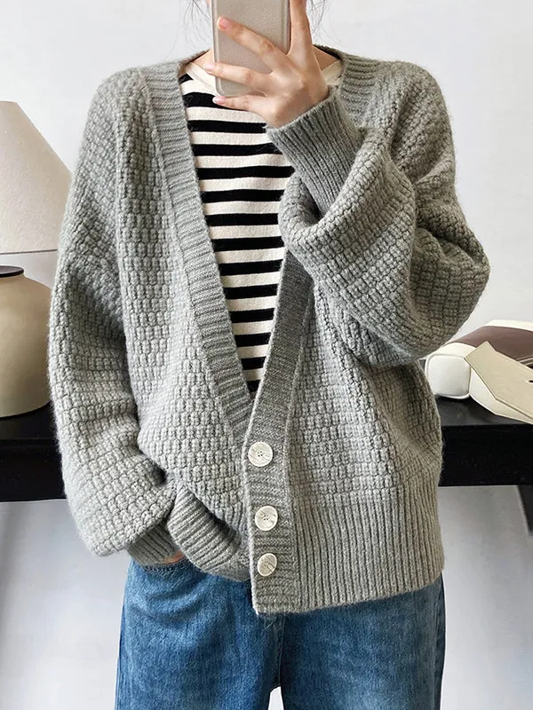Trendy Loose Solid Color V-Neck Cardigan Tops