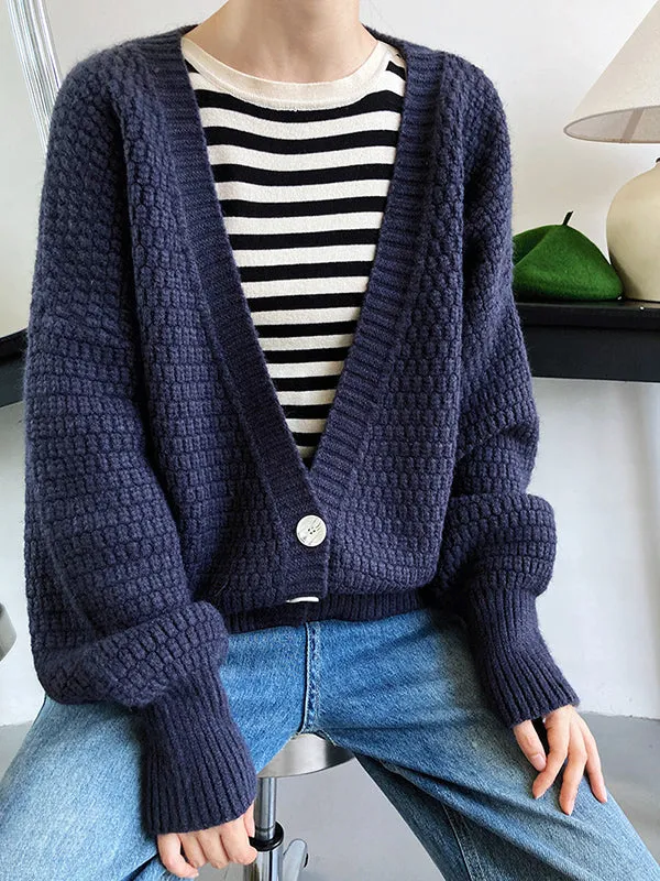 Trendy Loose Solid Color V-Neck Cardigan Tops