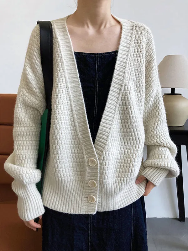 Trendy Loose Solid Color V-Neck Cardigan Tops