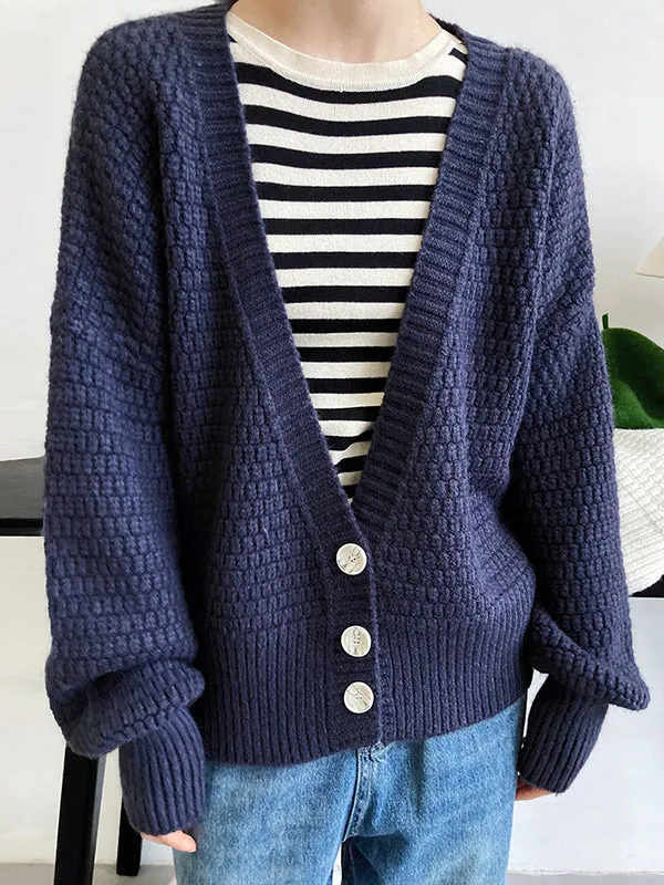 Trendy Loose Solid Color V-Neck Cardigan Tops
