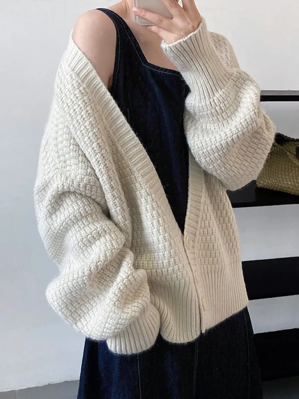 Trendy Loose Solid Color V-Neck Cardigan Tops