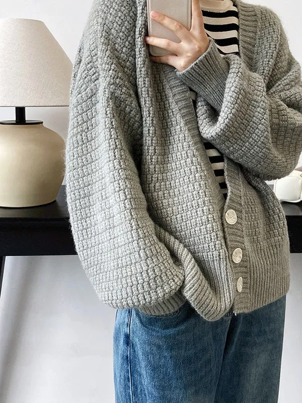 Trendy Loose Solid Color V-Neck Cardigan Tops