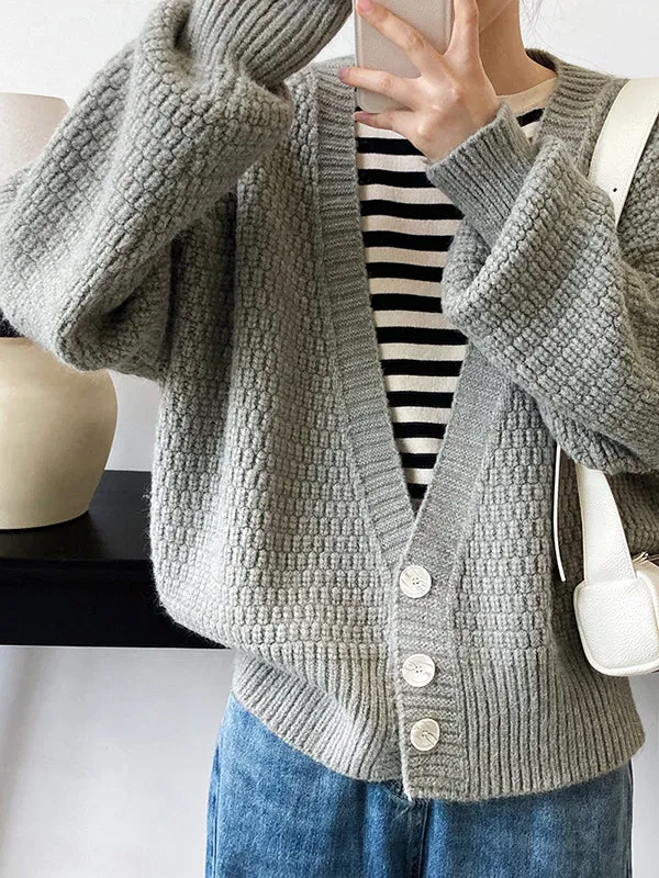 Trendy Loose Solid Color V-Neck Cardigan Tops