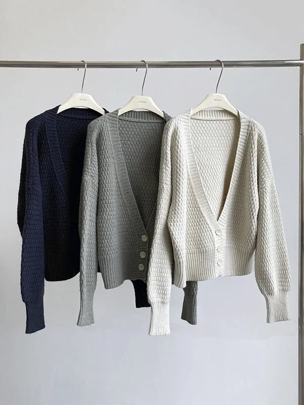 Trendy Loose Solid Color V-Neck Cardigan Tops